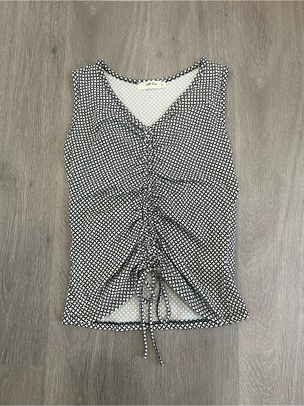 Ruched V-Neck Sleeveless Top in Black & White by Lily Rose